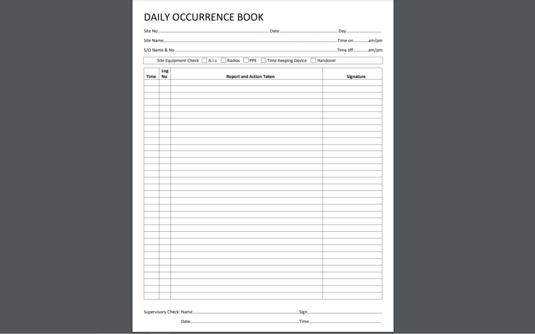 Security Daily Occurrence Book Template