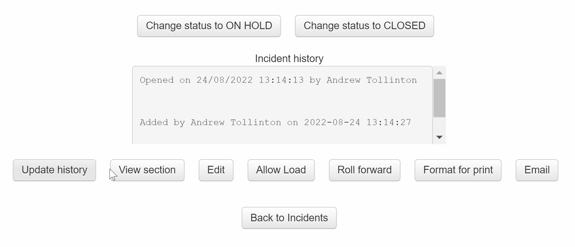 Incident email button instructions